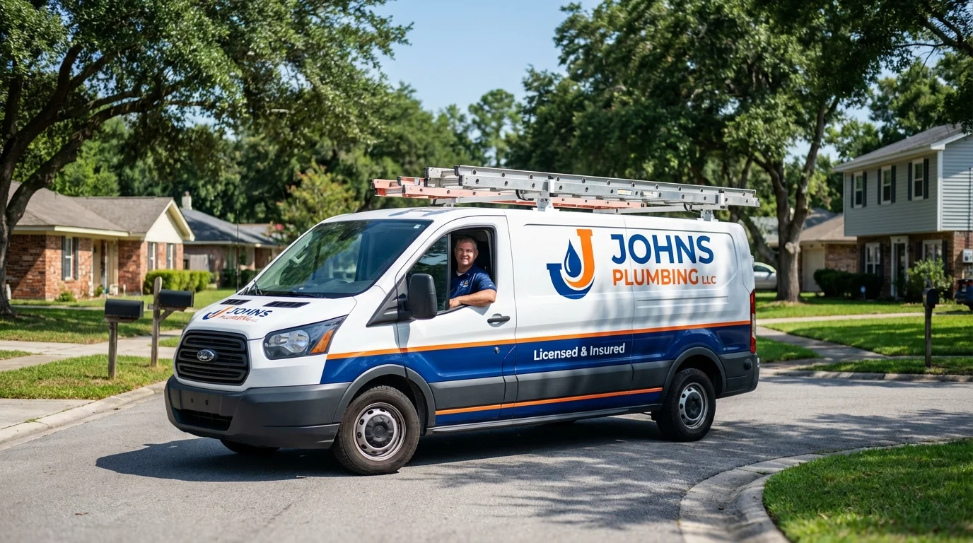 Johns Plumbing LLC service van in Pleasant Garden, NC
