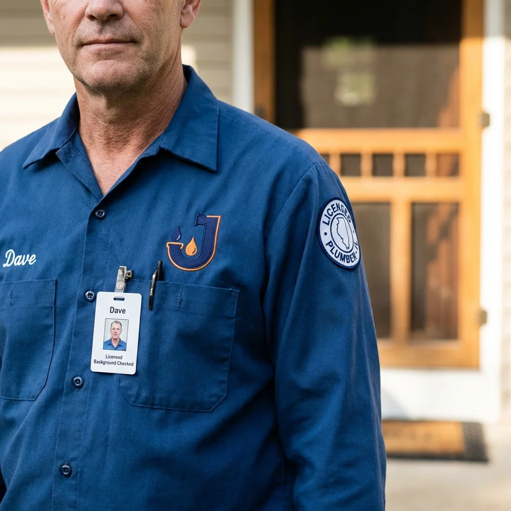 Licensed plumber showing ID badge in Pleasant Garden, NC