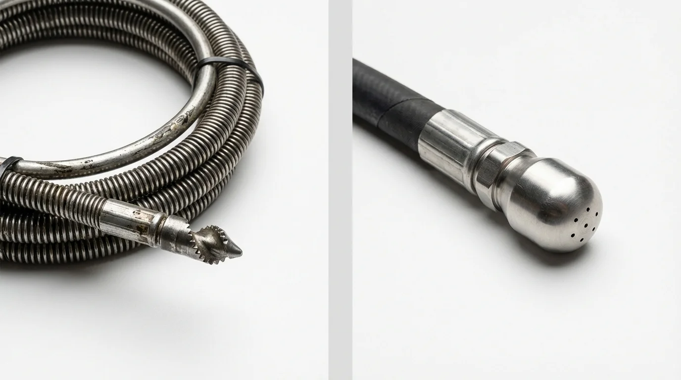Drain snake cable and hydro jetting nozzle used for drain cleaning in Pleasant Garden, NC