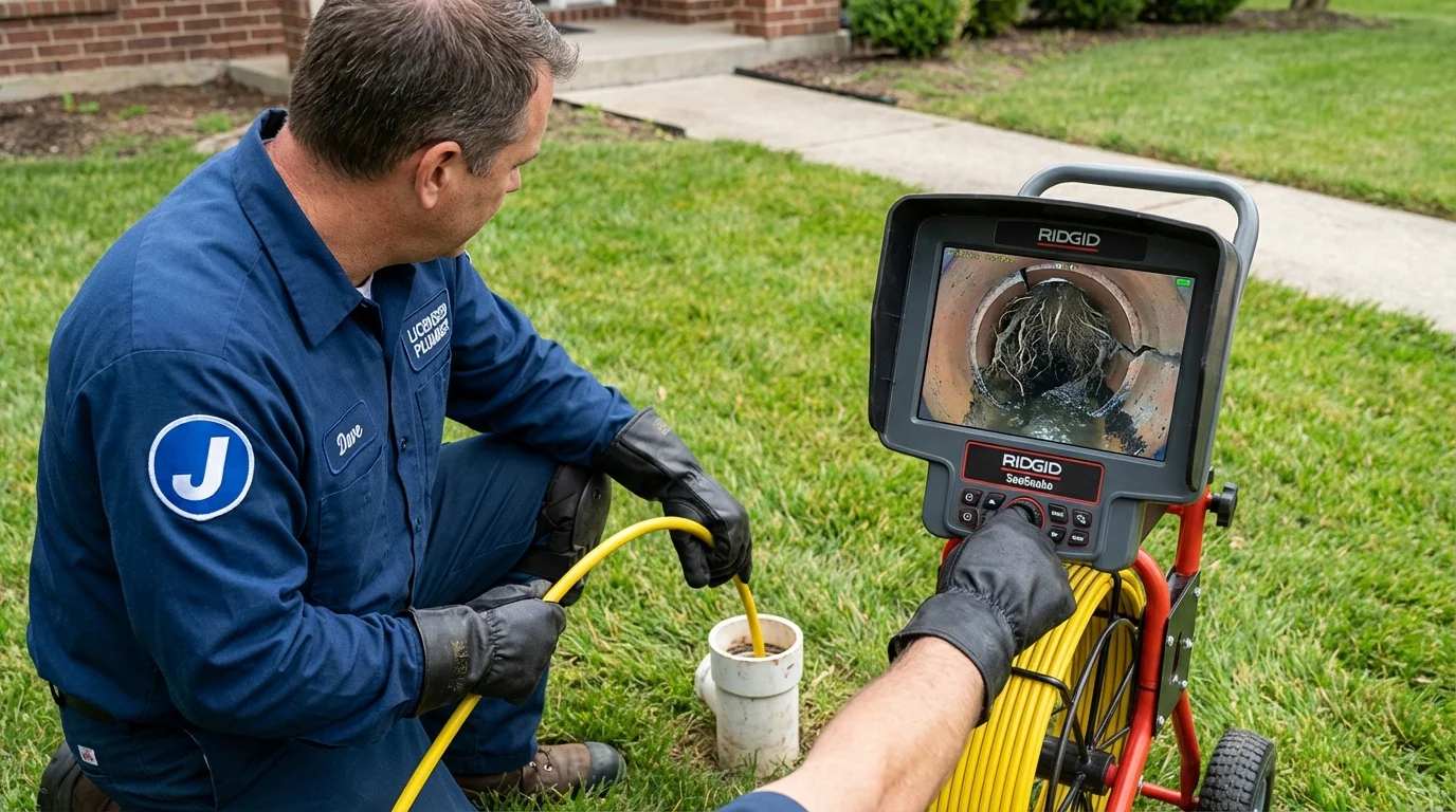 Sewer camera inspection being performed by Johns Plumbing LLC in Pleasant Garden