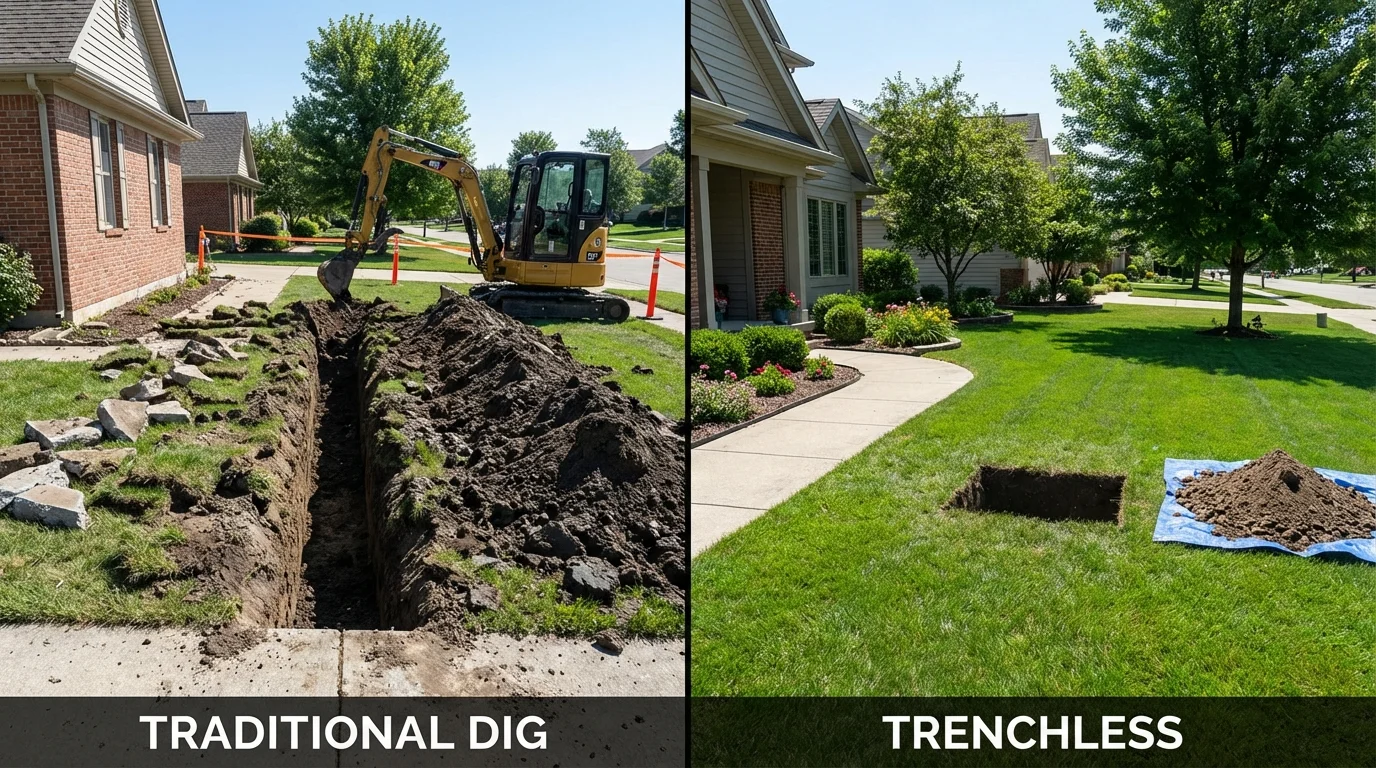 Trenchless sewer repair with minimal yard damage versus traditional excavation in Pleasant Garden, NC